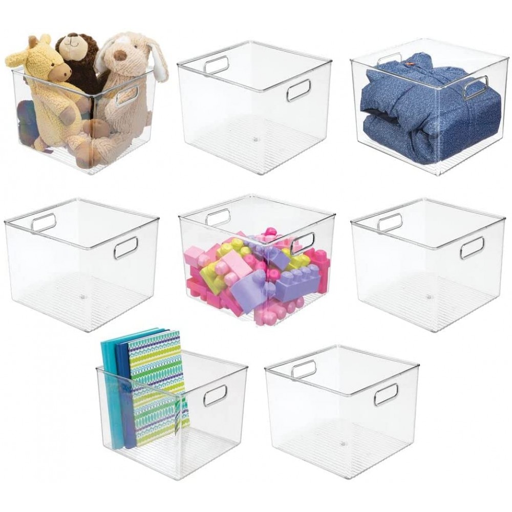 mDesign Plastic Home Storage Drawer Organizer Basket Bin for Cube Furniture Shelving in Office Closet Bedroom Laundry Room Nursery Kids Toy Room Shelf Ligne Collection 8 Pack Clear