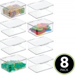 mDesign Plastic Stackable Compact Rectangular Storage Bin Drawer or Cabinet Organizer with Lid Container Box for Organizing Art Puzzles Crayons Pens Pencils Other Organization 8 Pack Clear