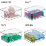 mDesign Plastic Stackable Compact Rectangular Storage Bin Drawer or Cabinet Organizer with Lid Container Box for Organizing Art Puzzles Crayons Pens Pencils Other Organization 8 Pack Clear