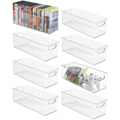 mDesign Plastic Video Game Organizer Game Storage Holder Bin with Handles for Media Console Stand Closet Shelf Cabinets Tower and Bookshelves Holds Disc Video Games Head Sets 8 Pack Clear