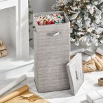 mDesign Soft Fabric Stripe Wrapping Paper Storage Box with Lid Side Handles Removable Lid Stores Long Rolls of Gift Wrap Taupe Tan