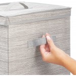 mDesign Soft Fabric Stripe Wrapping Paper Storage Box with Lid Side Handles Removable Lid Stores Long Rolls of Gift Wrap Taupe Tan