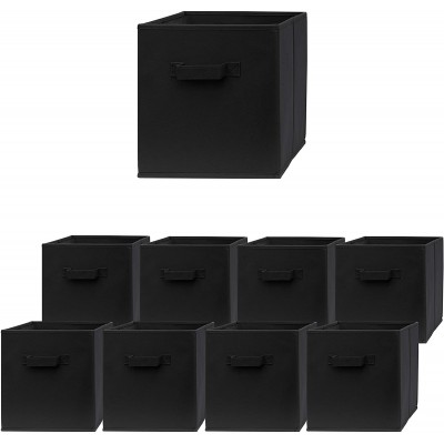 Pomatree Storage Cubes 9 Pack Durable and Sturdy Storage Bins with 2 Reinforced Handles | Fabric Cube Baskets for Organizing Closet Clothes and Toys | Foldable Shelves Organizer Black