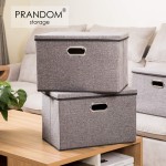 PRANDOM Large Collapsible Storage Bins with Lids [3-Pack] Linen Fabric Foldable Storage Boxes Organizer Containers Baskets Cube with Cover for Home Bedroom Closet Office Nursery 17.7x11.8x11.8"