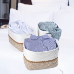RITHLELA Woven Baskets 15"x10"x9" Cotton Rope Cube Storage Baskets Set of 3 Decorative Baskets Closet Cloth Storage Baskets and Bins for Shelves with Handles for Blanket Laundry Clothes Light Tan