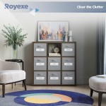 Royexe Storage Cubes 11 Inch Cube Storage Bins Set of 8. Features Large Label Window & Dual Handles & Fabric Cubby Organizer Baskets | Foldable Closet Shelf Organization Boxes Grey