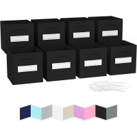 Royexe Storage Cubes 11 Inch Cube Storage Bins Set of 8. Features Large Label Window & Dual Handles & Fabric Cubby Organizer Baskets | Foldable Closet Shelf Organization Boxes Black