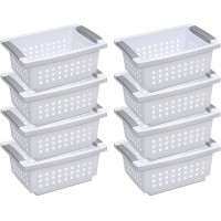 Sterilite 16608008 Small Stacking Basket with Titanium Accents White 8 Pack