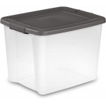 Sterilite 19373V06 50 Quart 47 Liter Shelf Tote Clear Base with Flat Gray Lid and Latches 6-Pack