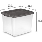 Sterilite 19373V06 50 Quart 47 Liter Shelf Tote Clear Base with Flat Gray Lid and Latches 6-Pack