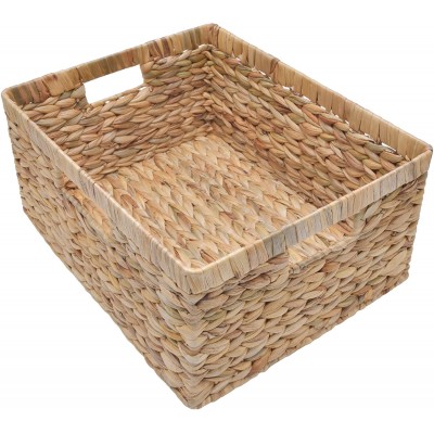 StorageWorks Jumbo Rectangular Wicker Basket Water Hyacinth Storage Basket with Built-in Handles 16 ¾ x 13 ¼ x 7 ¾ inches