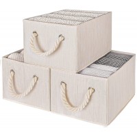StorageWorks Large Storage Baskets for Organizing Foldable Storage Baskets for Shelves Fabric Storage Bins with Handles Mixing of Beige White & Ivory 3-Pack