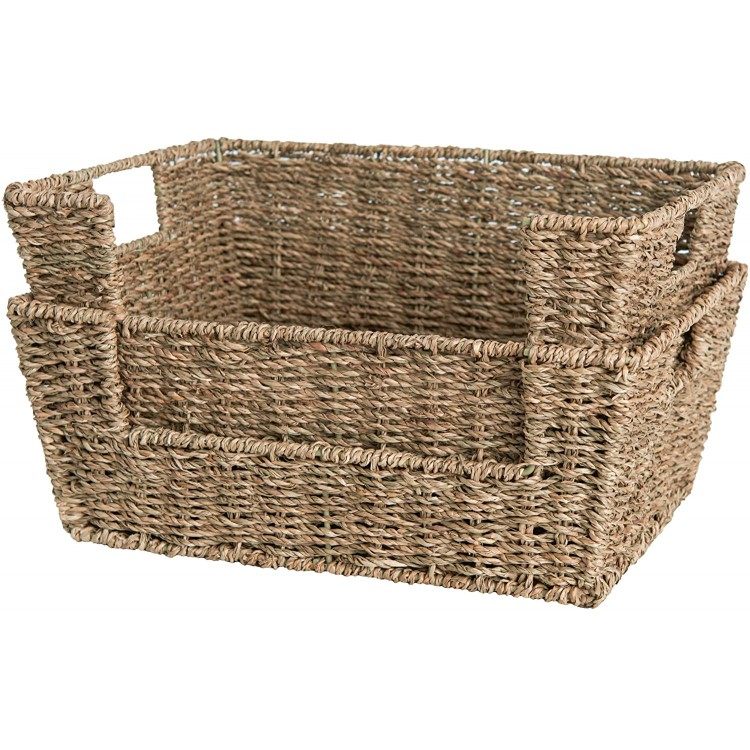 StorageWorks Seagrass Storage Baskets Hand-Woven Open-Front Bins with Handles 13 ¾"L x 11"W x 5 ½"H 2-Pack