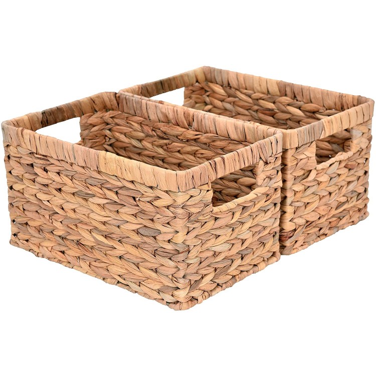 StorageWorks Water Hyacinth Storage Baskets Rectangular Wicker Baskets with Built-in Handles Medium 13 x 8 ¼ x 7 inches 2-Pack