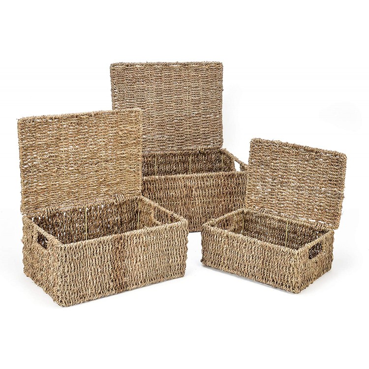 Trademark Innovations Rectangular Seagrass Baskets Lids Set of 3 Brown