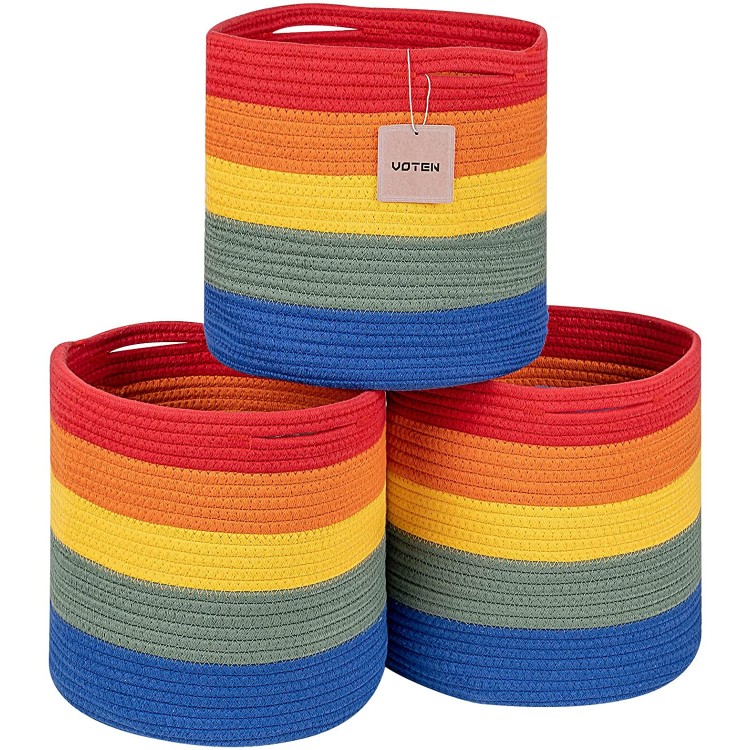 voten Cube Storage Baskets Bins 11x11’’ for Cube Shelf Storage Organizer,Woven Cotton Colorful Rainbow Bin Nursery Storage Basket for Playroom Classroom Organization,Round 3Packs
