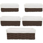 Wicker Nesting Baskets with Liners Brown Storage Organizers for Shelves 5 Piece Set