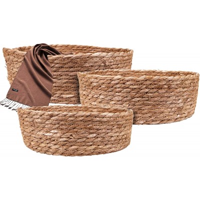 Yesland 3 Sizes Woven Seagrass Basket Natural Storage Baskets Nesting Baskets with Plastic Dust Bag Perfect Organizing and Storage Basket for Coastal and Beach DecorRound