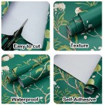 17.7"x236"Green Floral Peel and Stick Wallpaper Vintage Flower and Bird Wallpaper Self Adhesive Wall Paper Contact Paper Vinyl Film Home Decoration and Furniture Renovation