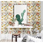 Blooming Wall Beige Multicolor Peony Daisy Peel and Stick Wallpaper Removable Self Adhesive Wall Mural Wall Decor 14.5 Square Ft Roll