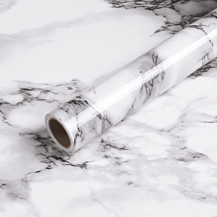 Caltero Marble Wallpaper 15.7" x 118" Marble Contact Paper Black White Grey Granite Wallpaper Peel and Stick Marble Self Adhesive Paper for Countertop Cabinets Kitchen Bathroom