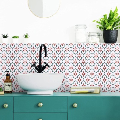 GloryTik Green Tile Contact Paper Peel and Stick Wallpaper 118.1”x17.7” Self Adhesive Geometric Contact Paper for Cabinets Thick Removable Wallpaper Bohemian Kitchen Backsplash Shelf Liner Decal