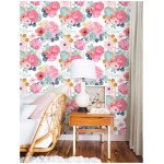 HaokHome 93005-2 Floral Wallpaper Peel and Stick Watercolor Cactus White Pink Green Navy Blue Vinyl Self Adhesive Prepasted Decorative 17.7in x 9.8ft