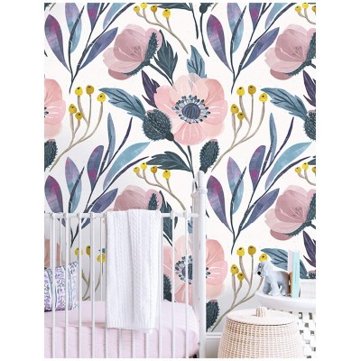 HaokHome 93019 Floral Peel and Stick Wallpaper Removable Pink Blue Yellow Vinyl Self Adhesive Shelf Liner 17.7in x 9.8ft