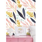 HaokHome 93027 Watercolor Forest Peel and Stick Wallpaper Removable White Pink Navy Yellow Floral Vinyl Self Adhesive Shelf Liner 17.7in x 9.8ft