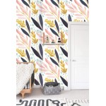 HaokHome 93027 Watercolor Forest Peel and Stick Wallpaper Removable White Pink Navy Yellow Floral Vinyl Self Adhesive Shelf Liner 17.7in x 9.8ft