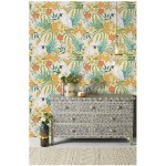 HaokHome 93046-2 Rainforest Tropical Peel and Stick Floral Wallpaper Palm Parrot Beige White Orange Removable for Nursery Bedroom Decorations 17.7in x 118in