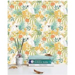 HaokHome 93046-2 Rainforest Tropical Peel and Stick Floral Wallpaper Palm Parrot Beige White Orange Removable for Nursery Bedroom Decorations 17.7in x 118in