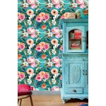 HaokHome 93079 Vintage Floral Peel and Stick Wallpaper Emerald Pink Removable for Bedroom Nursery Decorations 17.7in x 118in