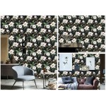 HaokHome 93086 Vintage Floral Peel and Stick Wallpaper Black White Green Removable for Bedroom Decorations 17.7in x 118in