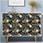 HaokHome 93106 Vintage Floral Peel and Stick Wallpaper for Bedroom Black Bronze Navy White Removable Accent Wall Decorations 17.7in x 118in