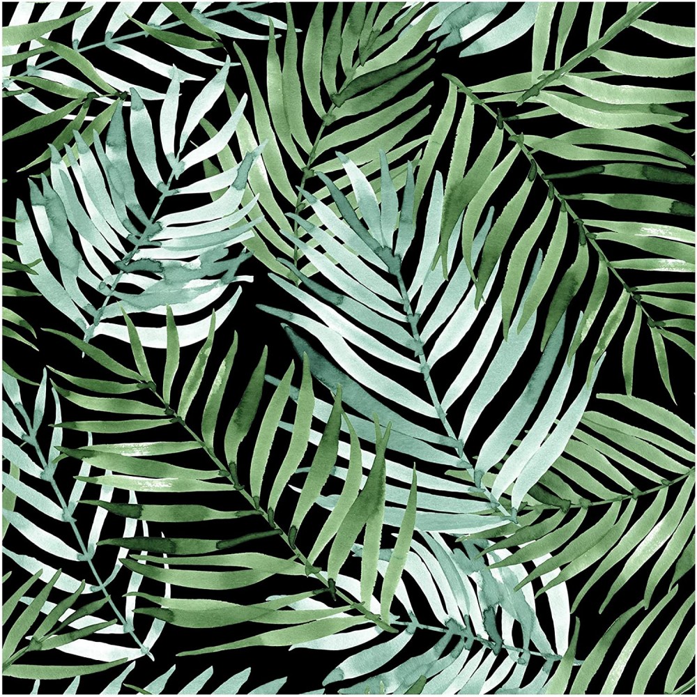 HaokHome 93148 Retro Peel and Stick Wallpaper Palm Leaves Black Green Removable Stick on Home Decor 17.7in x 118in