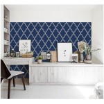 HaokHome 96025-1 Geometric Peel and Stick Wallpaper Trellies Classical Removable Navy White Mural Home Wall Decor 17.7in x 9.8ft