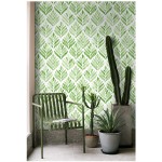 HaokHome 96031-1 Peel and Stick Wallpaper Watercolor Tulip Leaves Green White Removable Bathroom Corridor Home Wall Decor 17.7in x 9.8ft