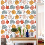 HaokHome 96107 Boho Peel and Stick Wallpaper Modern Abstract Faces Black White Colored Removable Vinyl Self Adhesive Contactpaper 17.7in x 9.8ft