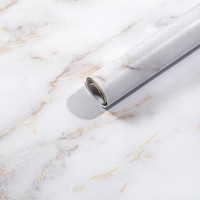 Homein Marble Paper 17.5 x 196 inch White Gold Self Adhesive Decorative Granite Vinyl Film Counter Stick Removable Peel and Stick Wallpaper Thick Roll for Countertop Cabinet Bathroom