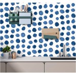 Idomural Blue Polka Dots Peel and Stick Wallpaper Watercolor Brush Strokes Dots Boho Removable Wallpaper Indigo Blue White Vinyl Self Adhesive Mural17.7in x 9.8ft