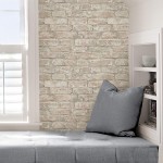 INHOME NHS3708 White Washed Denver Brick Textured Peel & Stick Wallpaper Brown