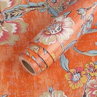 LaCheery 21"x160" Prepasted Orange Peel and Stick Wallpaper for Bedroom Vintage Floral Wallpaper Stick and Peel for Girls Room Decorative Self Adhesive Wall Paper Roll for Living Room Non-Woven Fabric