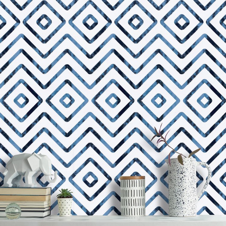 Livebor Navy Contact Paper Geometric Peel and Stick Wallpaper 17.7inch x 393.7inch Self Adhesive Wallpaper Blue Removable Wallpaper Modern Navy Peel and Stick Wallpaper Decorative Wallpaper Vinly