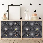 QIMAY 17.3"X236" Black Wallpaper Peel and Stick Silver Glitter Geometric Contact Paper Removable Self Adhesive Wallpaper Embossed Scallop Design Home Decor Cabinets Shelf Drawer Liner Vinyl Film