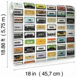 RoomMates RMK12080RL Colorful Retro Cassettes Peel and Stick Wallpaper
