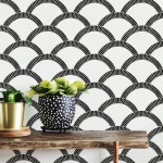 Tempaper Black & Cream Mosaic Scallop Removable Peel and Stick Wallpaper 20.5 in X 16.5 ft Made in the USA