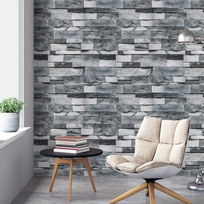Timeet Grey Brick Wallpaper Peel and Stick Wallpaper Vintage Brick Wallpaper 17.7”X 196.85” Faux Textured Wallpaper Stone Look Self Adhesive Removable Wall Paper Easy to Install