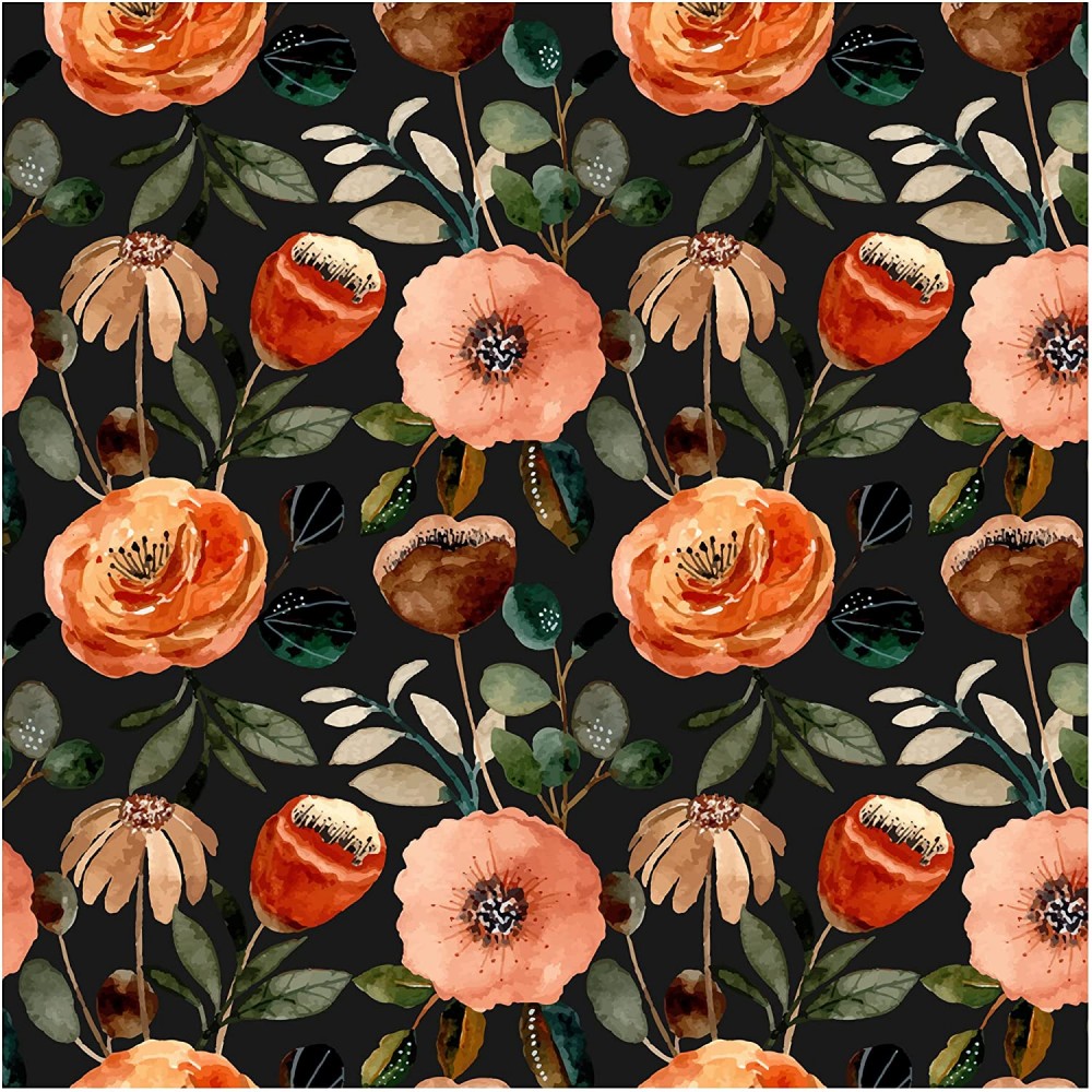 UniGoos Modern Dark Floral Wallpaper Peel and Stick Self-Adhesive Removable Black Flower Wall Paper Vinyl Decorative Contact Paper for Shelf Countertop DIY Decor 17.7" x118"