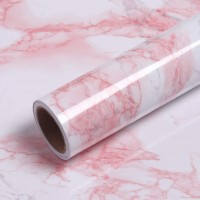 VEELIKE Pink Marble Contact Paper Wallpaper Stick and Peel 15.74 x 354.33inches Self Adhesive Removable Waterproof Wall Covering for Table Countertop Cabinet Drawer